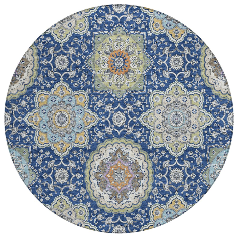 Machine Washable Indoor/Outdoor Chantille ACN2667 Blue 8' x 8' Round Rug. Picture 1