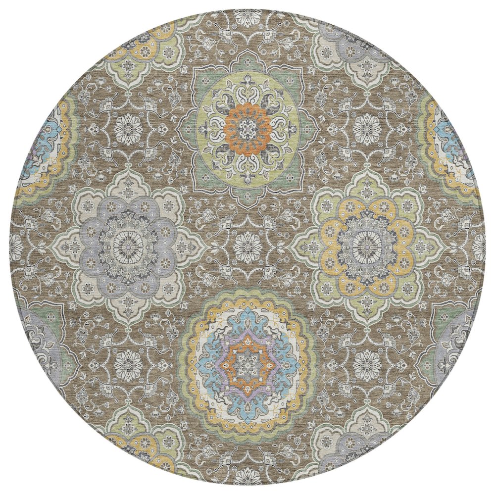 Machine Washable Indoor/Outdoor Chantille ACN2667 Brown 8' x 8' Round Rug. Picture 1