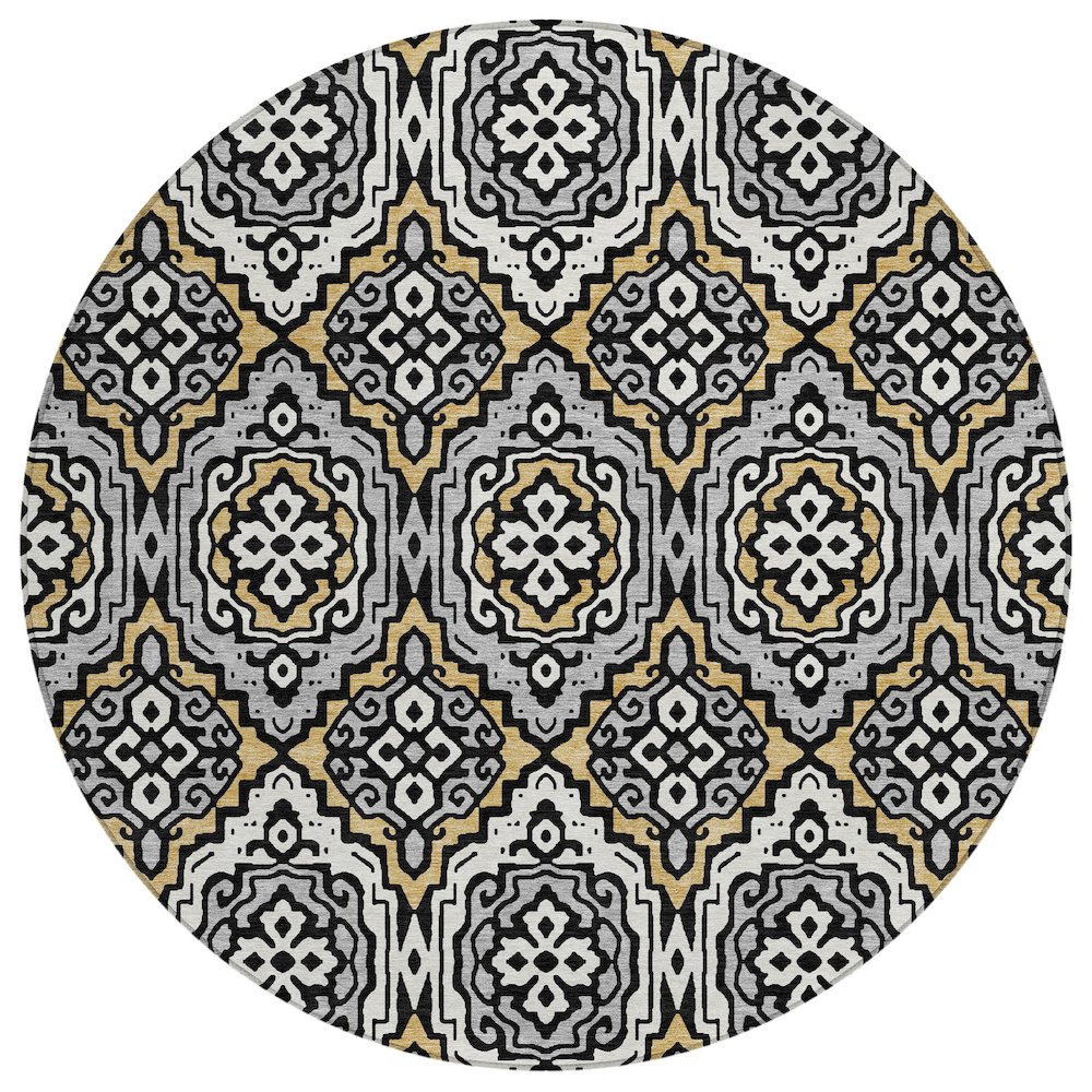 Machine Washable Indoor/Outdoor Chantille ACN2669 Black 8' x 8' Round Rug. Picture 1