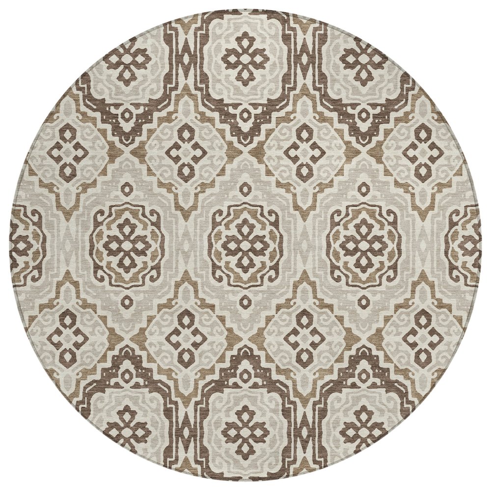 Machine Washable Indoor/Outdoor Chantille ACN2669 Brown 8' x 8' Round Rug. Picture 1