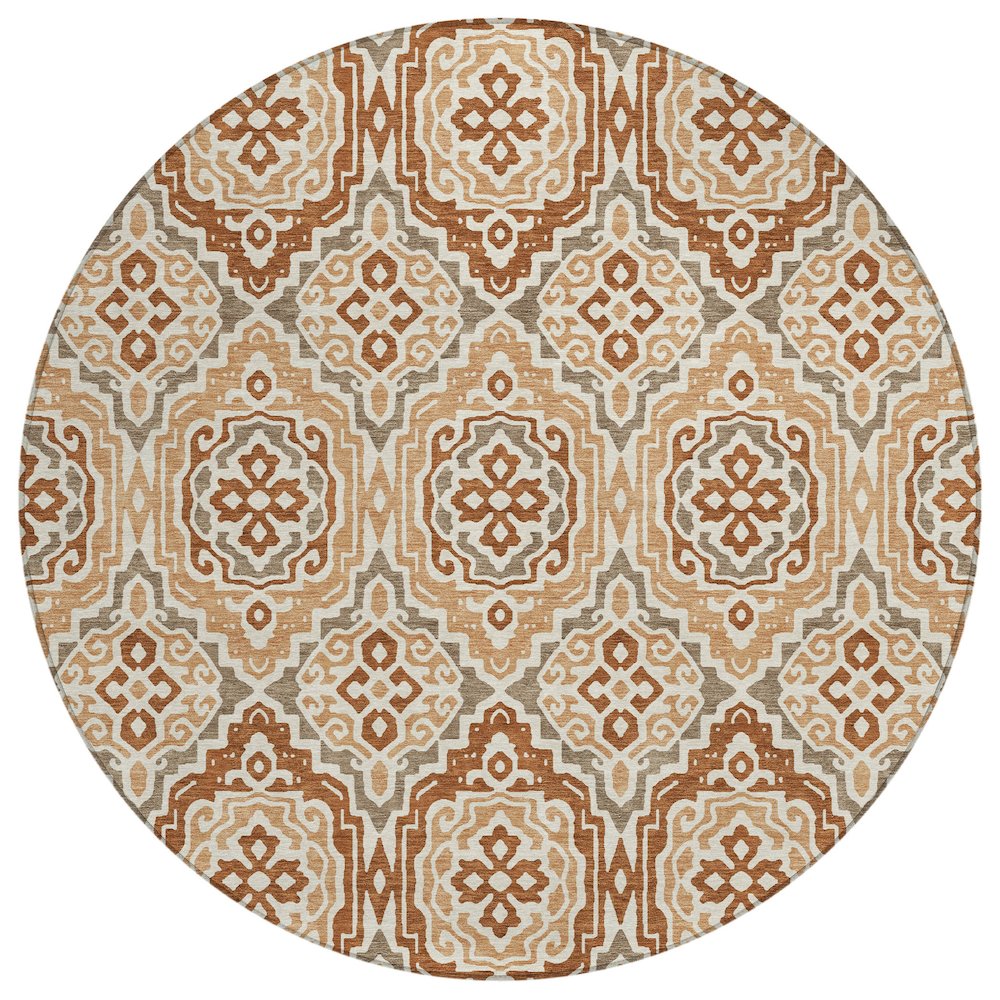Machine Washable Indoor/Outdoor Chantille ACN2669 Orange 8' x 8' Round Rug. Picture 1