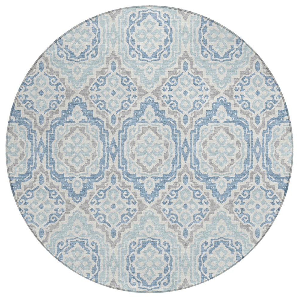 Machine Washable Indoor/Outdoor Chantille ACN2669 Blue 8' x 8' Round Rug. Picture 1