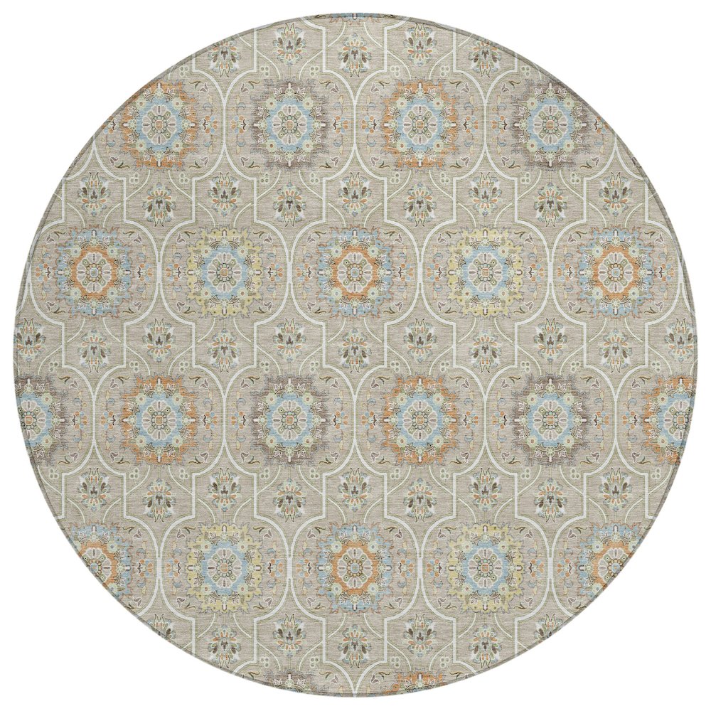 Machine Washable Indoor/Outdoor Chantille ACN2670 Brown 8' x 8' Round Rug. Picture 1
