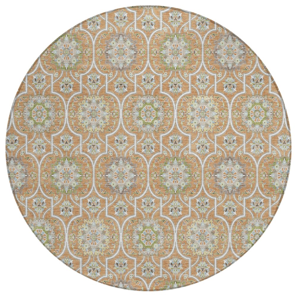 Machine Washable Indoor/Outdoor Chantille ACN2670 Orange 8' x 8' Round Rug. Picture 1