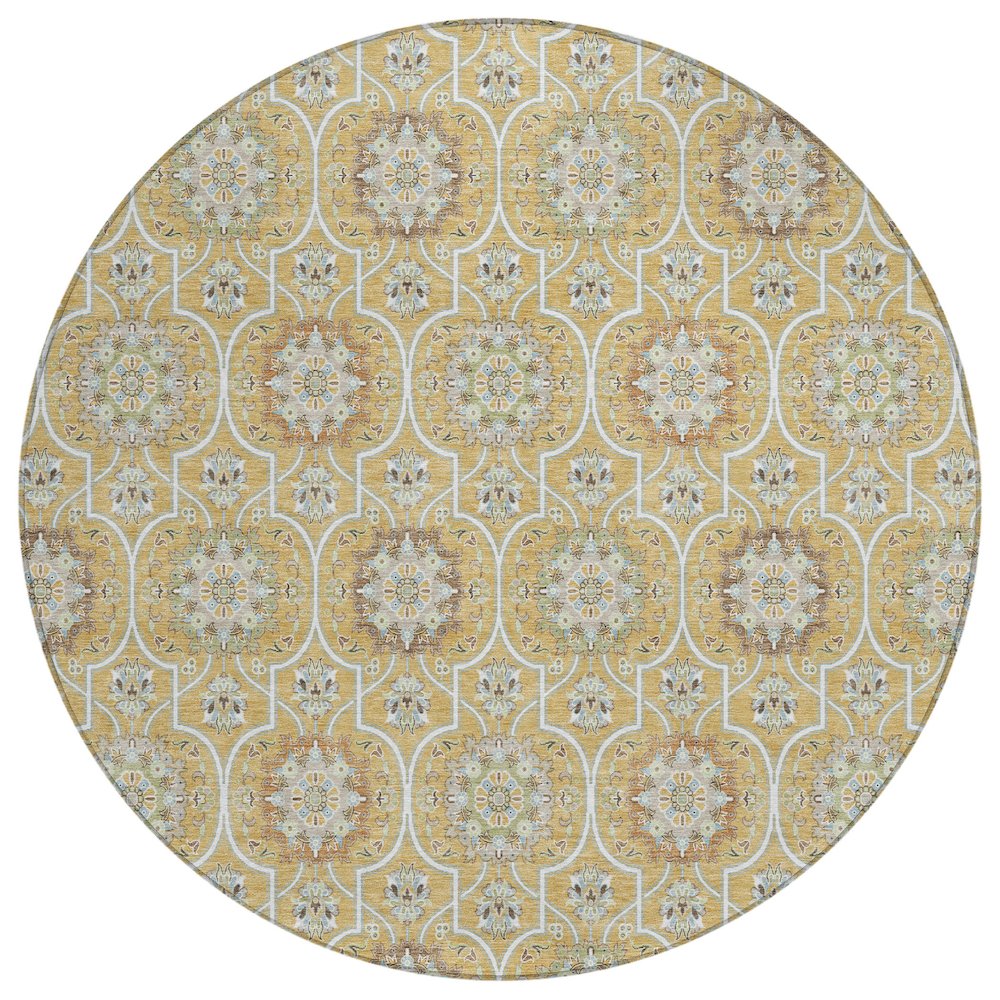 Machine Washable Indoor/Outdoor Chantille ACN2670 Gold 8' x 8' Round Rug. Picture 1