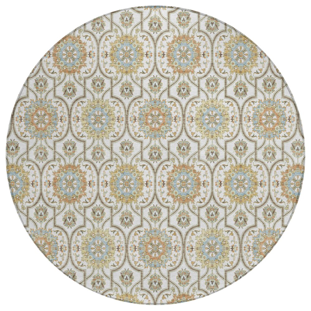 Machine Washable Indoor/Outdoor Chantille ACN2670 Ivory 8' x 8' Round Rug. Picture 1