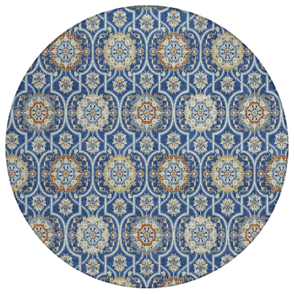 Machine Washable Indoor/Outdoor Chantille ACN2670 Blue 8' x 8' Round Rug. Picture 1