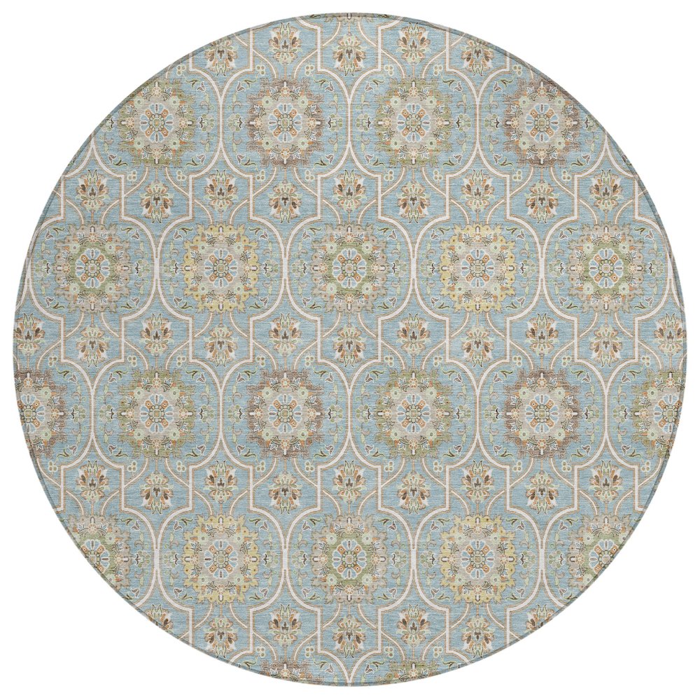 Machine Washable Indoor/Outdoor Chantille ACN2670 Blue 8' x 8' Round Rug. Picture 1