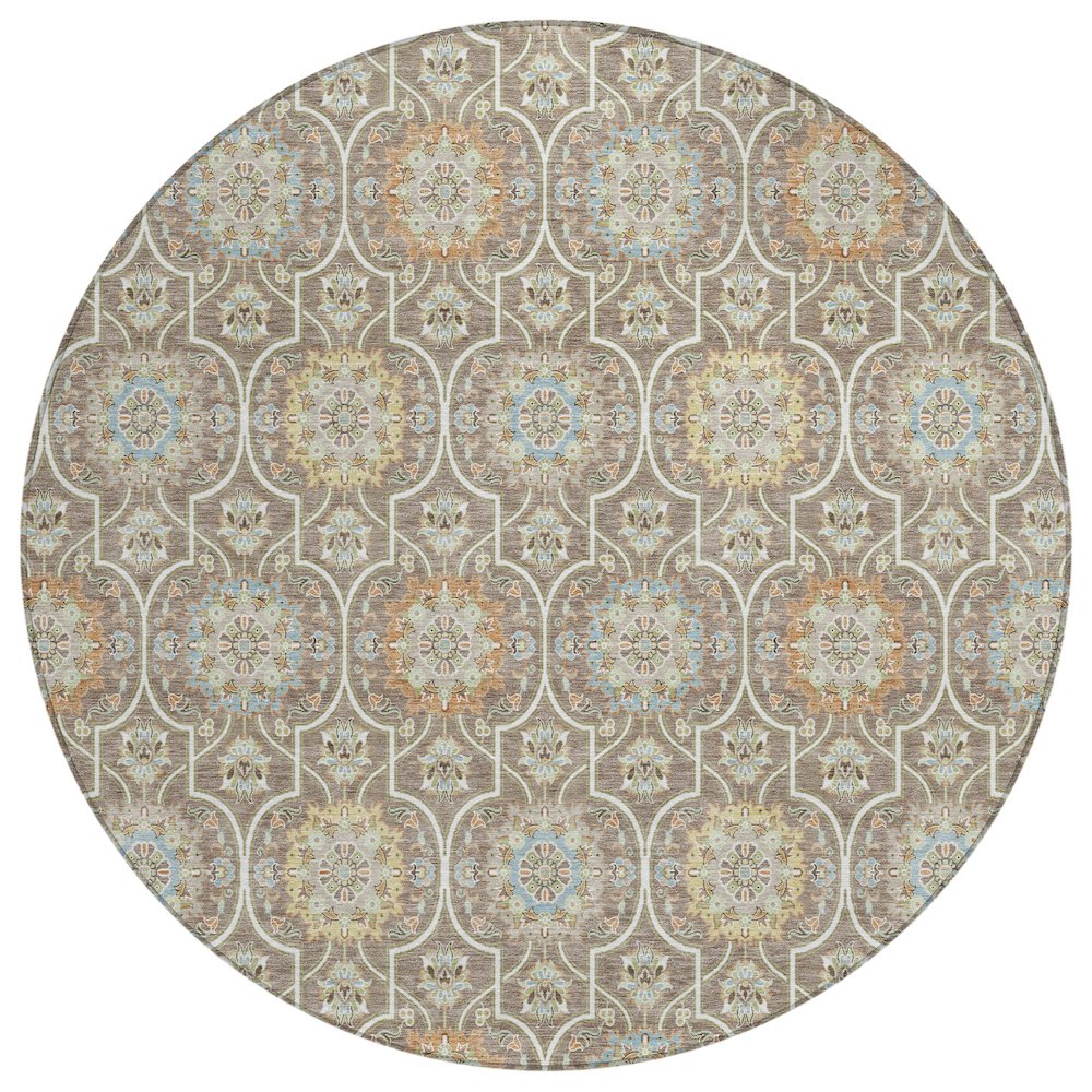 Machine Washable Indoor/Outdoor Chantille ACN2670 Brown 8' x 8' Round Rug. Picture 1