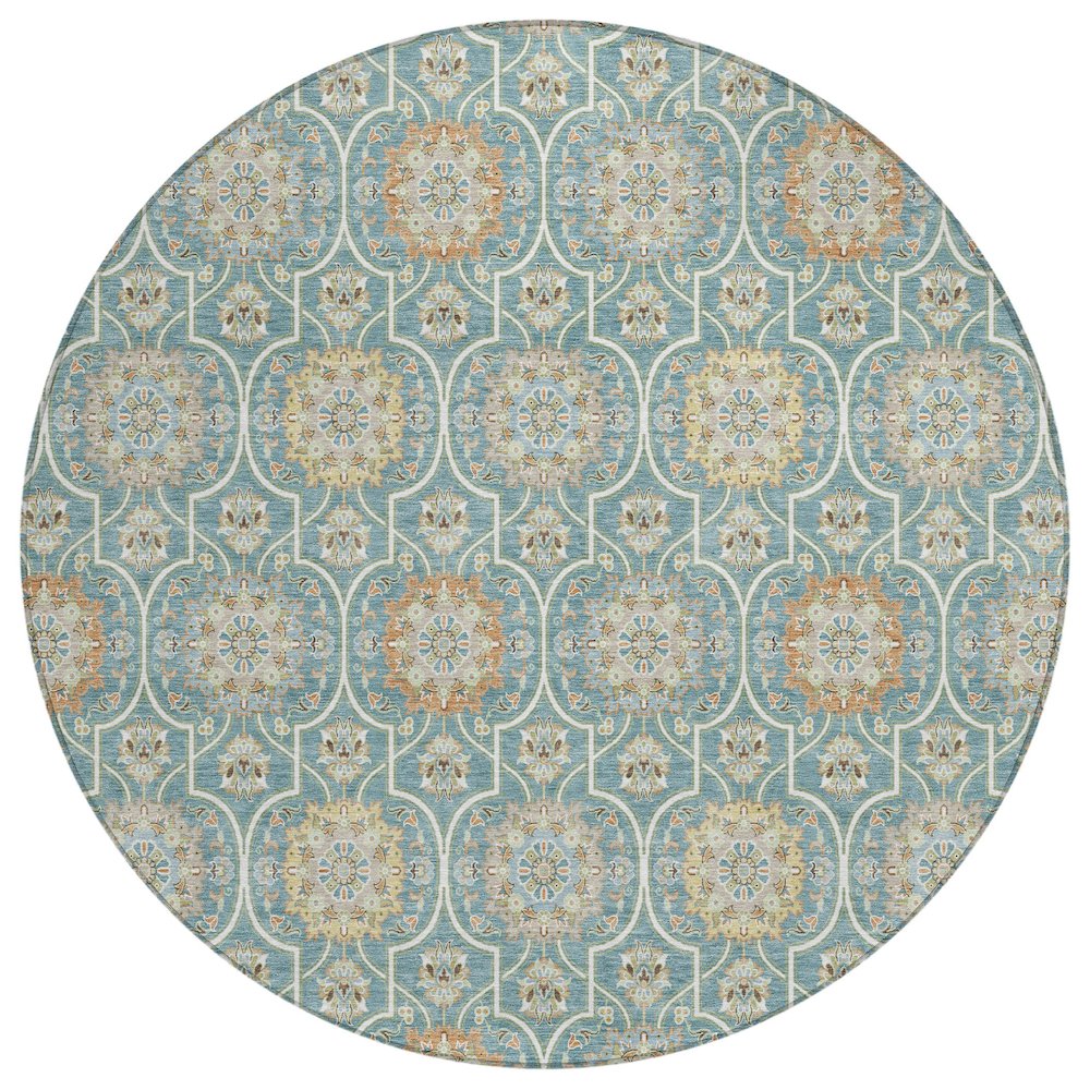 Machine Washable Indoor/Outdoor Chantille ACN2670 Teal 8' x 8' Round Rug. Picture 1