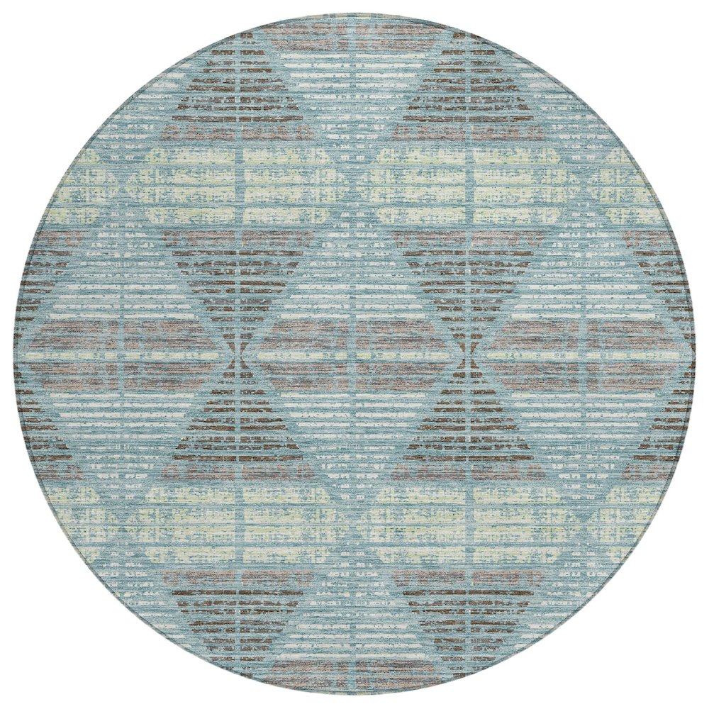 Machine Washable Indoor/Outdoor Chantille ACN2671 Teal 8' x 8' Round Rug. Picture 1