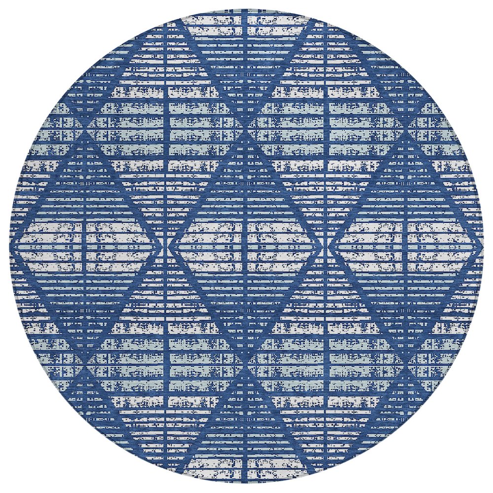 Machine Washable Indoor/Outdoor Chantille ACN2672 Blue 8' x 8' Round Rug. Picture 1