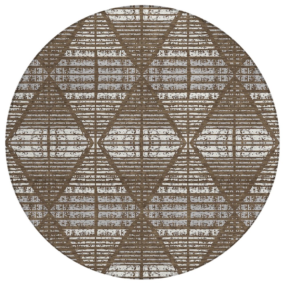 Machine Washable Indoor/Outdoor Chantille ACN2672 Brown 8' x 8' Round Rug. Picture 1