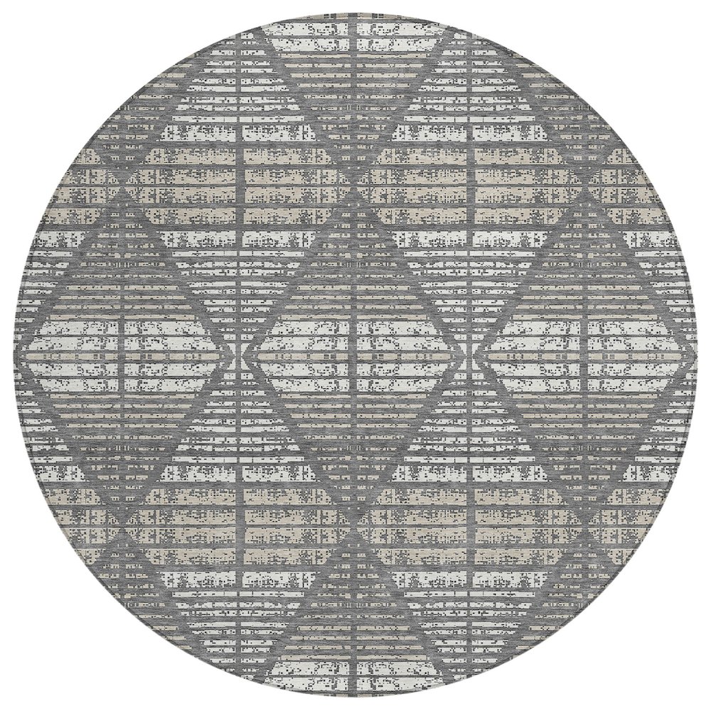 Machine Washable Indoor/Outdoor Chantille ACN2672 Gray 8' x 8' Round Rug. Picture 1