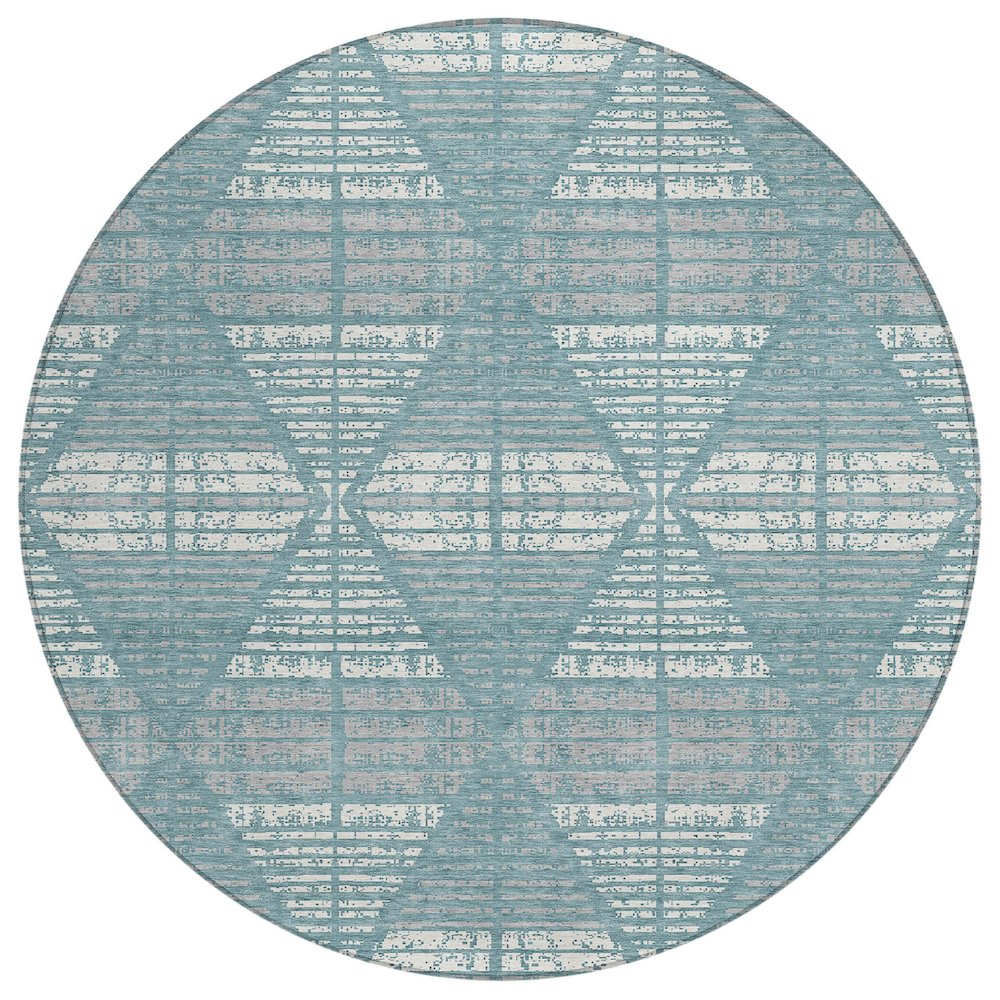 Machine Washable Indoor/Outdoor Chantille ACN2672 Teal 8' x 8' Round Rug. Picture 1