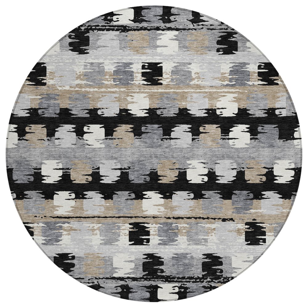 Machine Washable Indoor/Outdoor Chantille ACN2673 Black 8' x 8' Round Rug. Picture 1