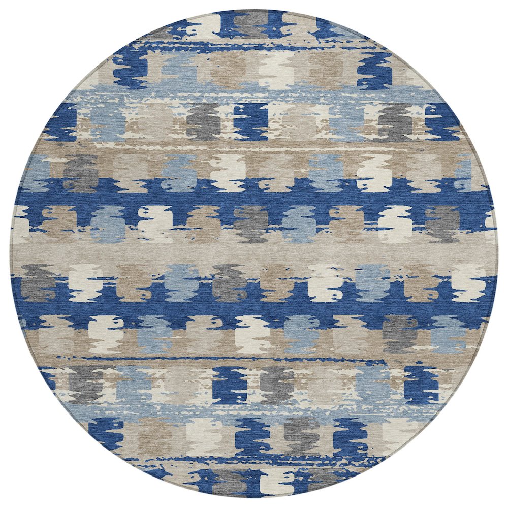 Machine Washable Indoor/Outdoor Chantille ACN2673 Blue 8' x 8' Round Rug. Picture 1