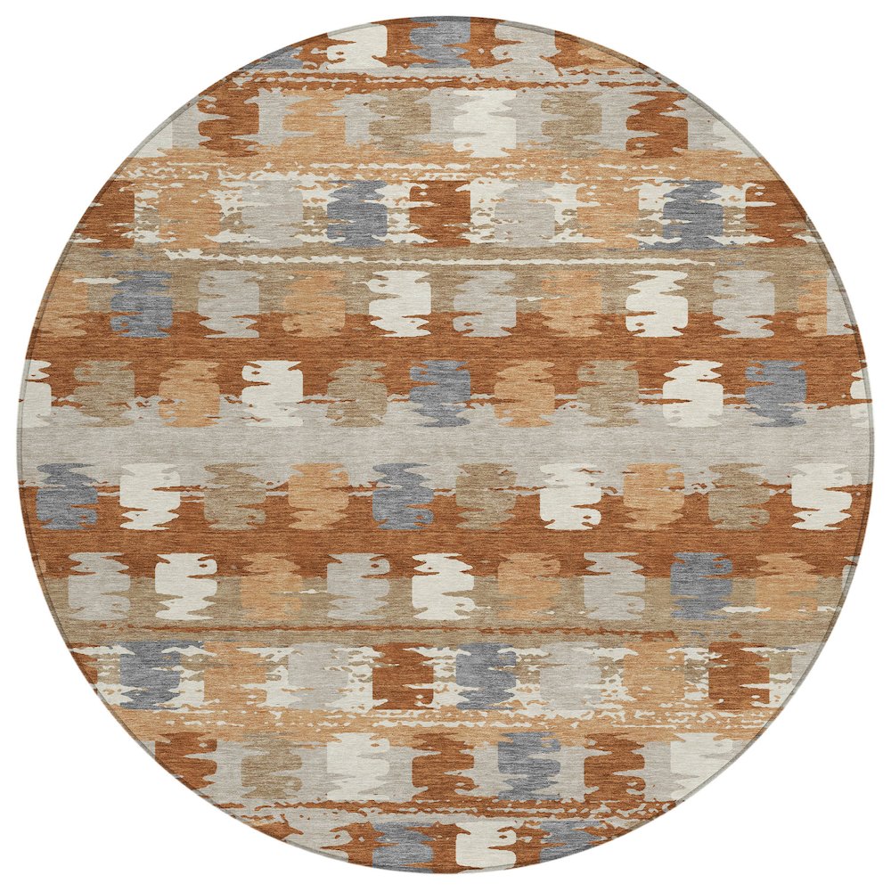 Machine Washable Indoor/Outdoor Chantille ACN2673 Orange 8' x 8' Round Rug. Picture 1