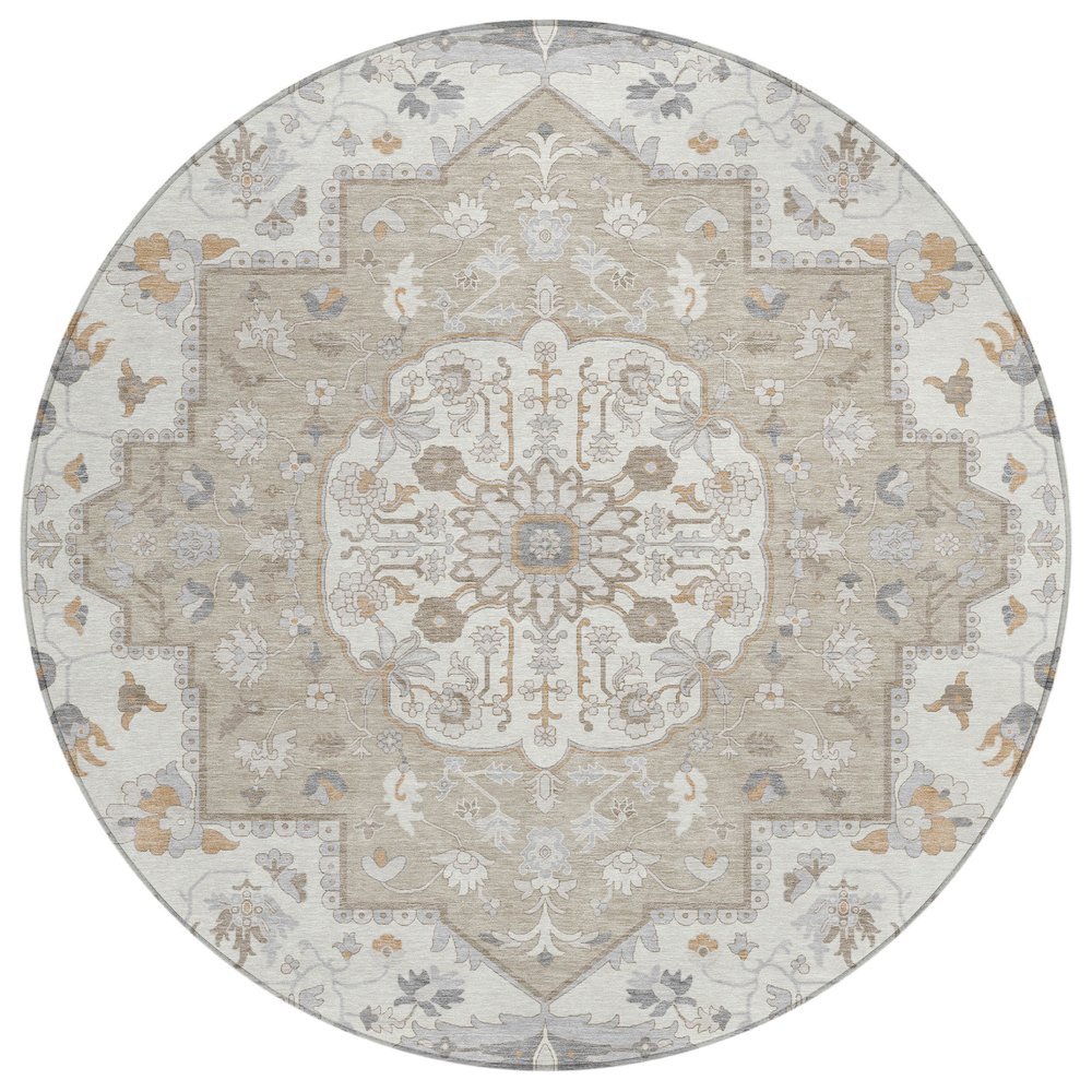 Machine Washable Indoor/Outdoor Chantille ACN2674 Brown 8' x 8' Round Rug. Picture 1