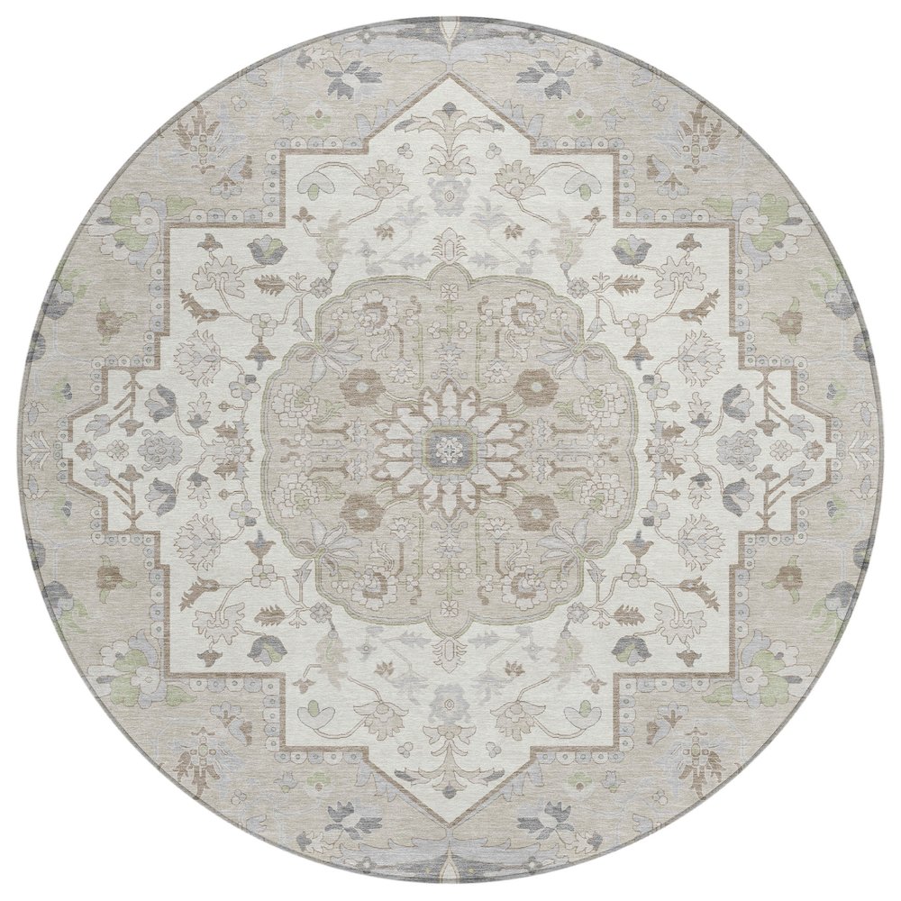 Machine Washable Indoor/Outdoor Chantille ACN2674 Ivory 8' x 8' Round Rug. Picture 1
