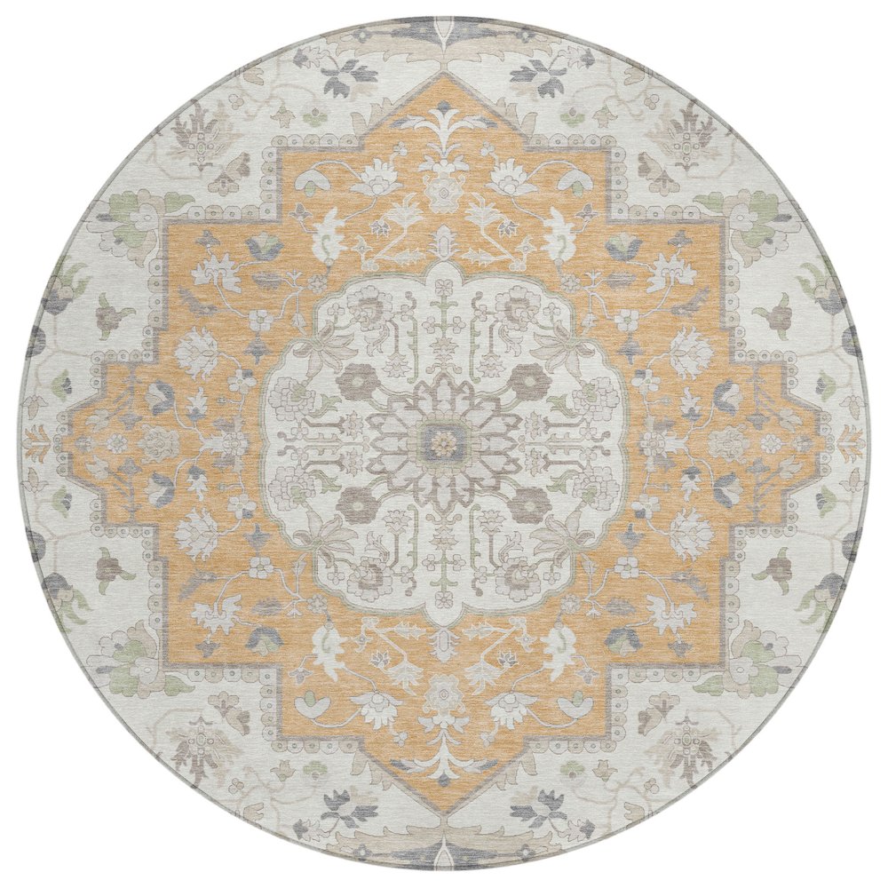 Machine Washable Indoor/Outdoor Chantille ACN2674 Orange 8' x 8' Round Rug. Picture 1