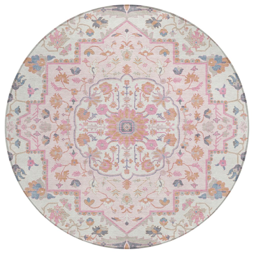 Machine Washable Indoor/Outdoor Chantille ACN2674 Pink 8' x 8' Round Rug. Picture 1