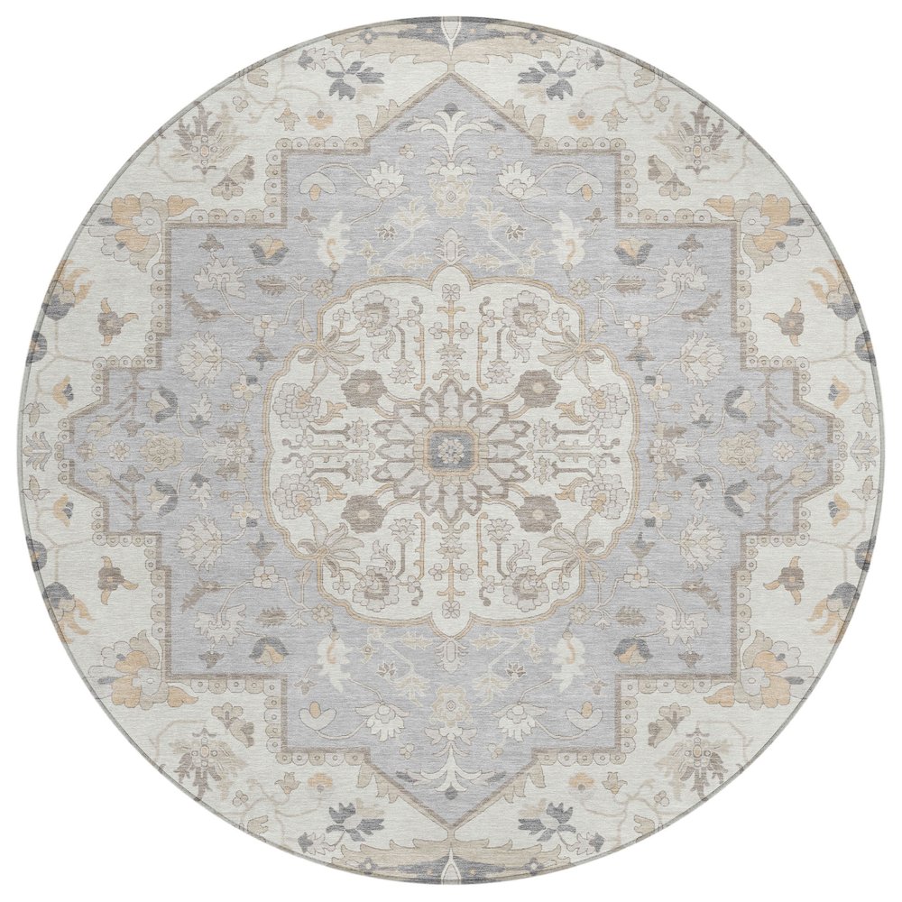 Machine Washable Indoor/Outdoor Chantille ACN2674 Gray 8' x 8' Round Rug. Picture 1