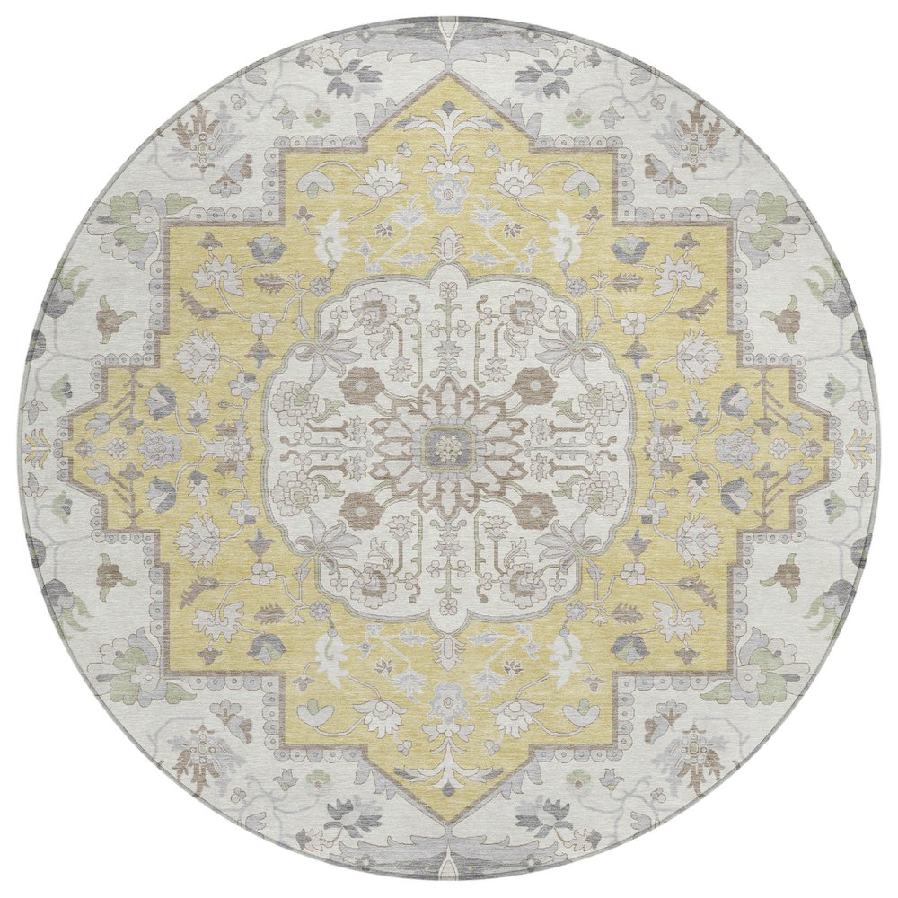 Machine Washable Indoor/Outdoor Chantille ACN2674 Gold 8' x 8' Round Rug. Picture 1