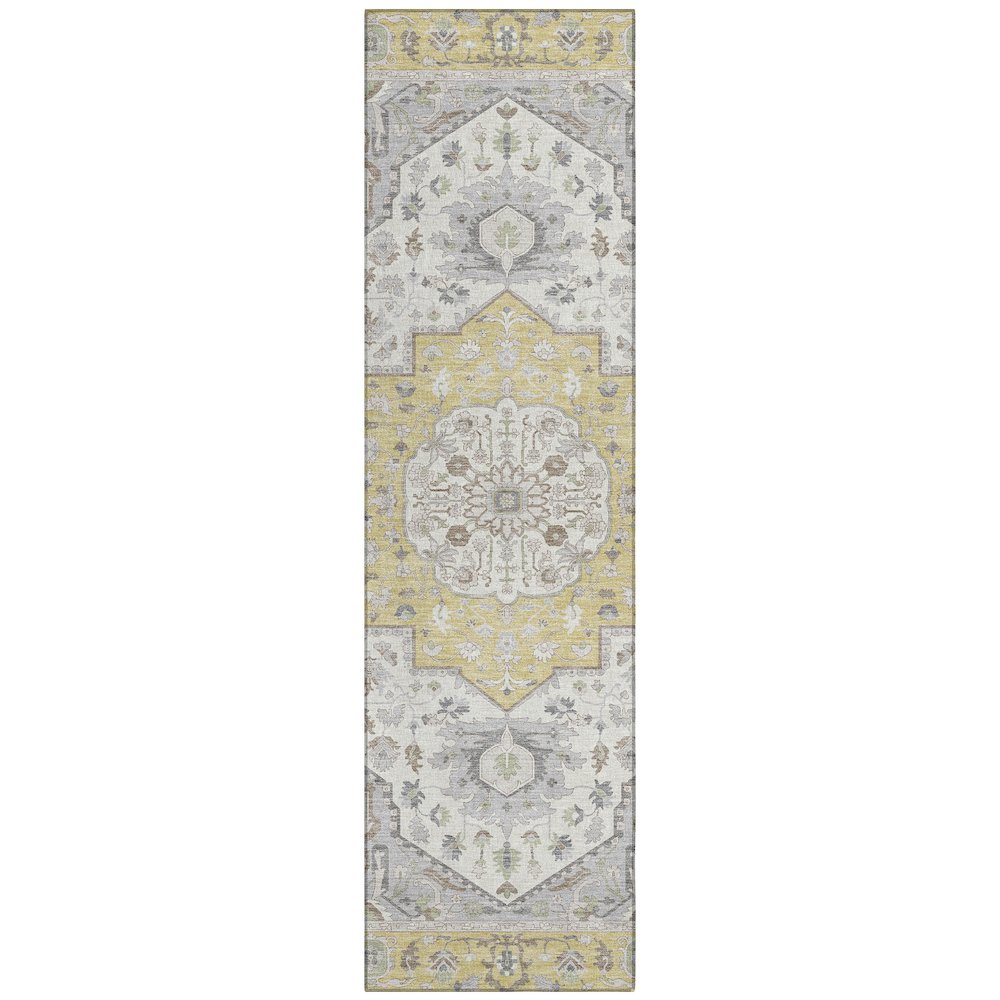 Machine Washable Indoor/Outdoor Chantille ACN2674 Gold 2'3" x 7'6" Runner Rug. Picture 1