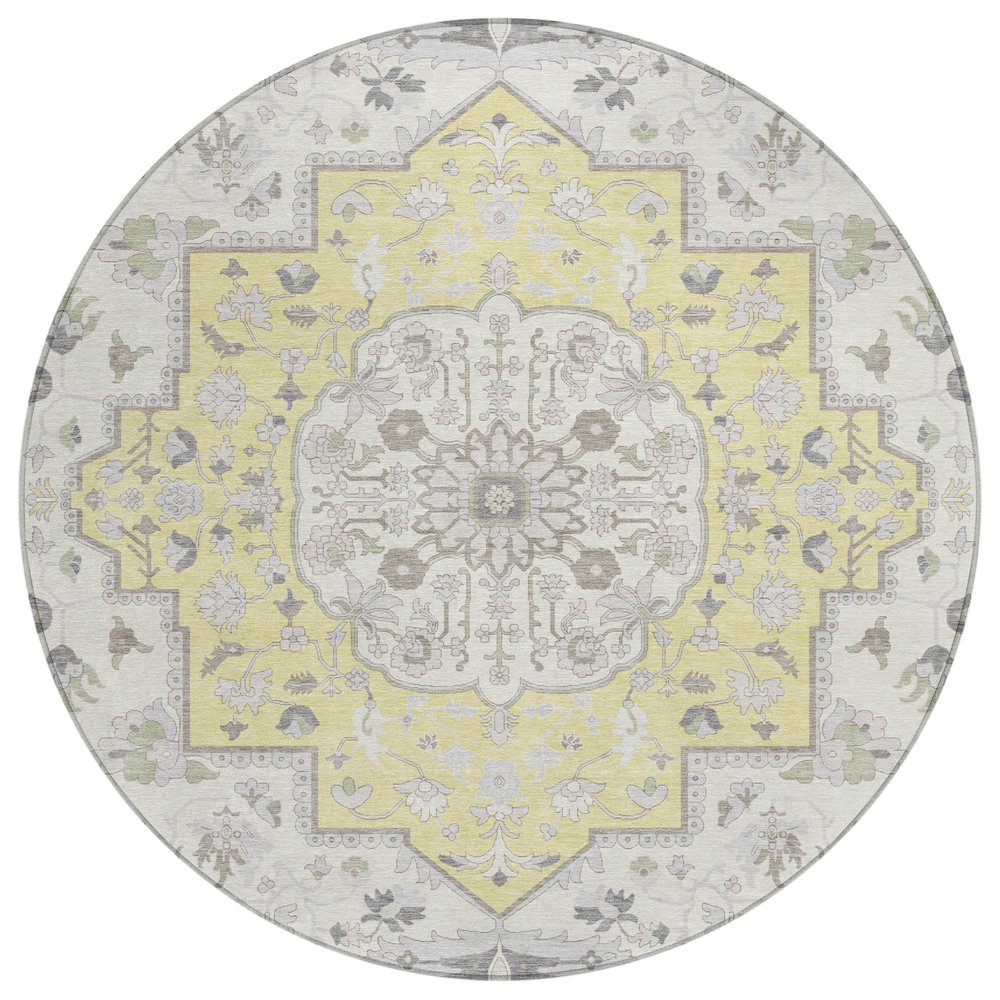 Machine Washable Indoor/Outdoor Chantille ACN2674 Gold 8' x 8' Round Rug. Picture 1