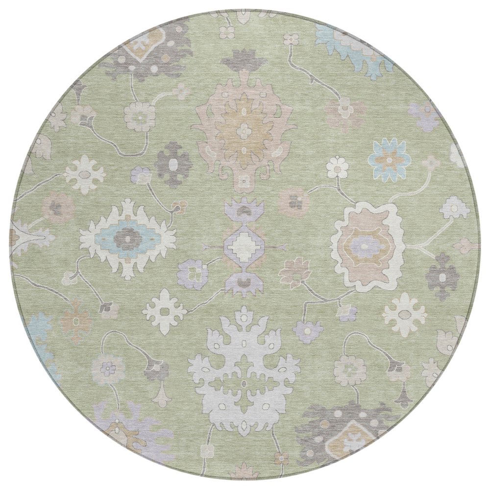 Machine Washable Indoor/Outdoor Chantille ACN2675 Green 8' x 8' Round Rug. Picture 1