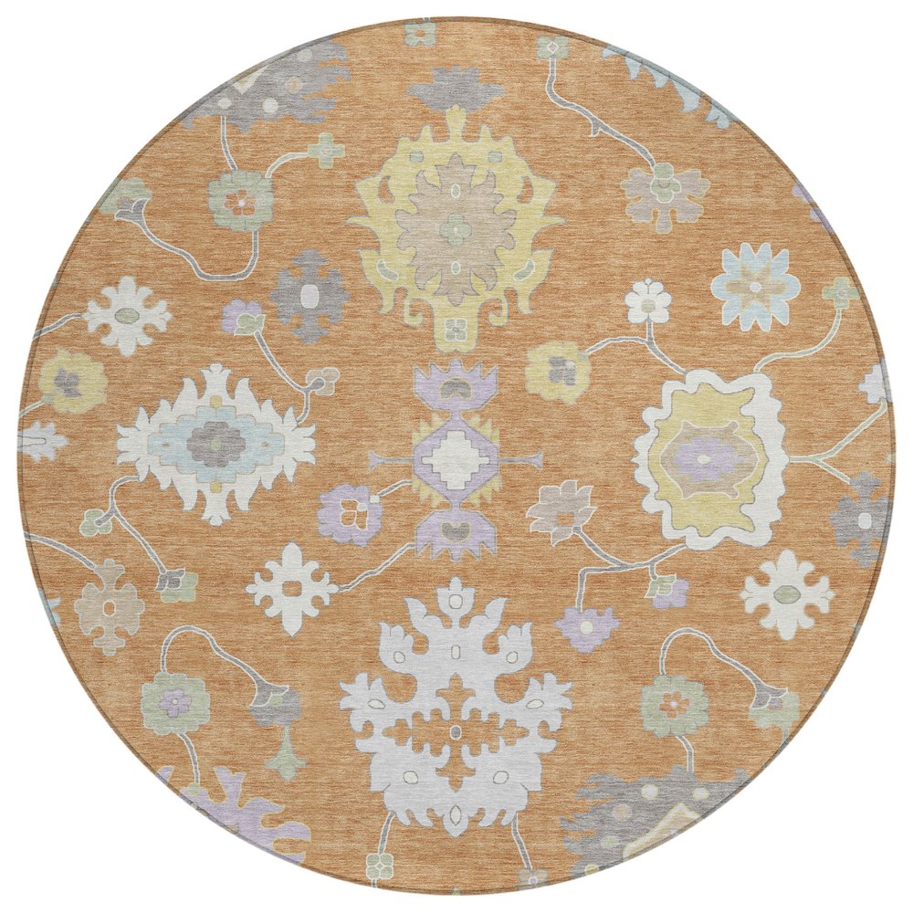 Machine Washable Indoor/Outdoor Chantille ACN2675 Orange 8' x 8' Round Rug. Picture 1