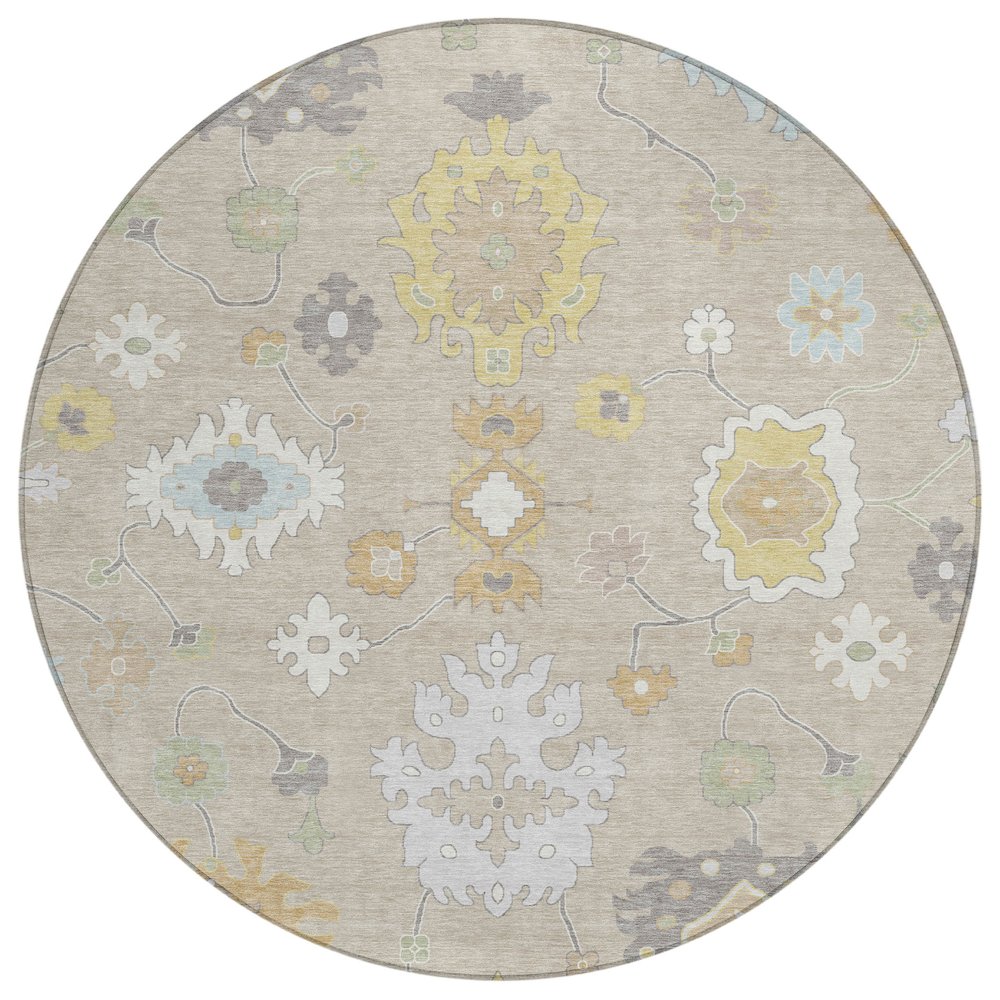 Machine Washable Indoor/Outdoor Chantille ACN2675 Ivory 8' x 8' Round Rug. Picture 1
