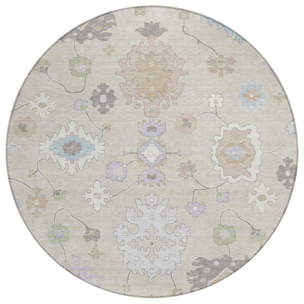 Machine Washable Indoor/Outdoor Chantille ACN2675 Ivory 8' x 8' Round Rug. Picture 1