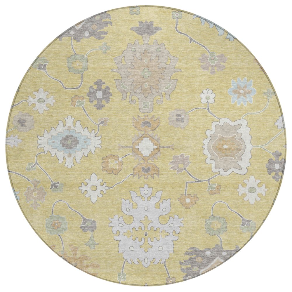 Machine Washable Indoor/Outdoor Chantille ACN2675 Gold 8' x 8' Round Rug. Picture 1