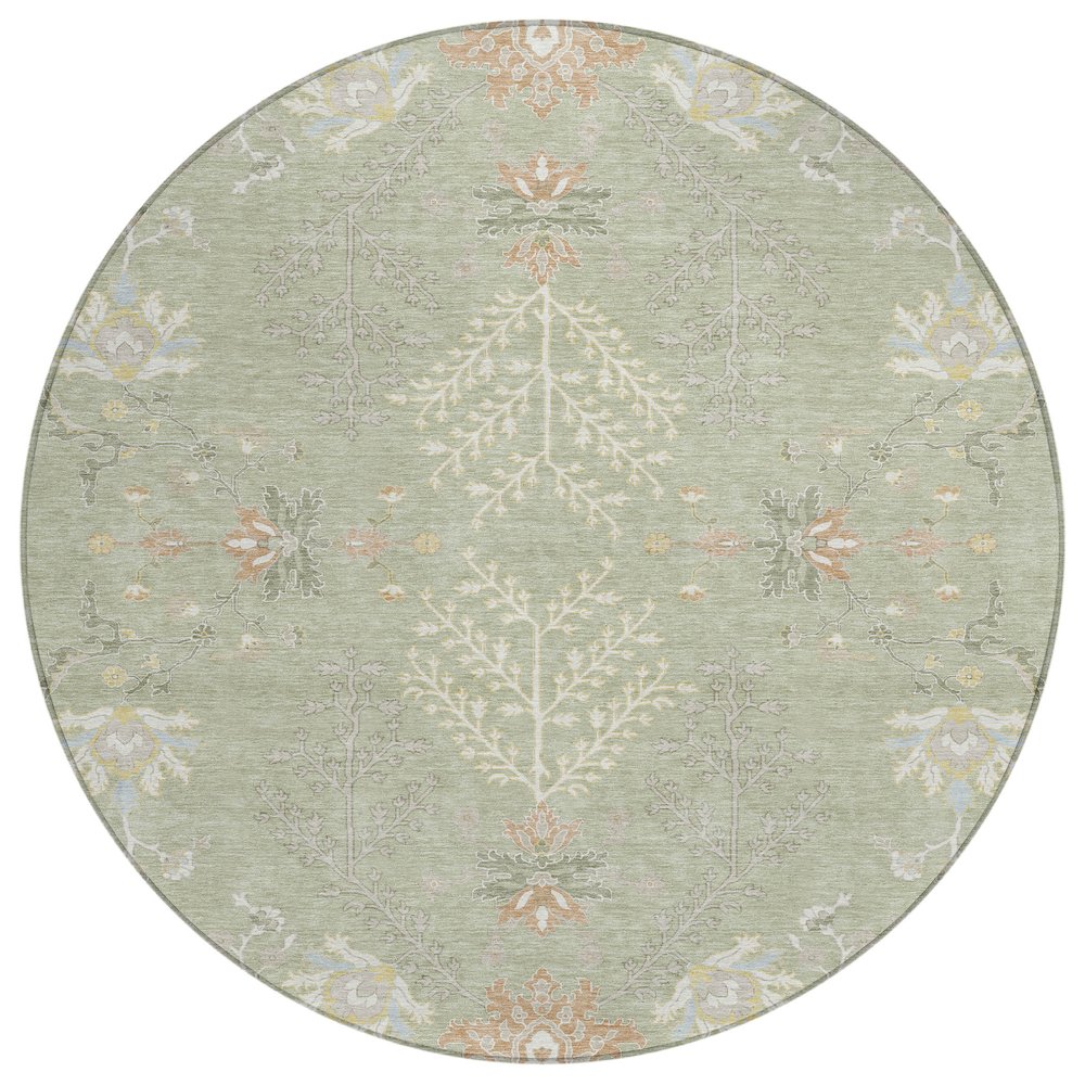 Machine Washable Indoor/Outdoor Chantille ACN2676 Green 8' x 8' Round Rug. Picture 1