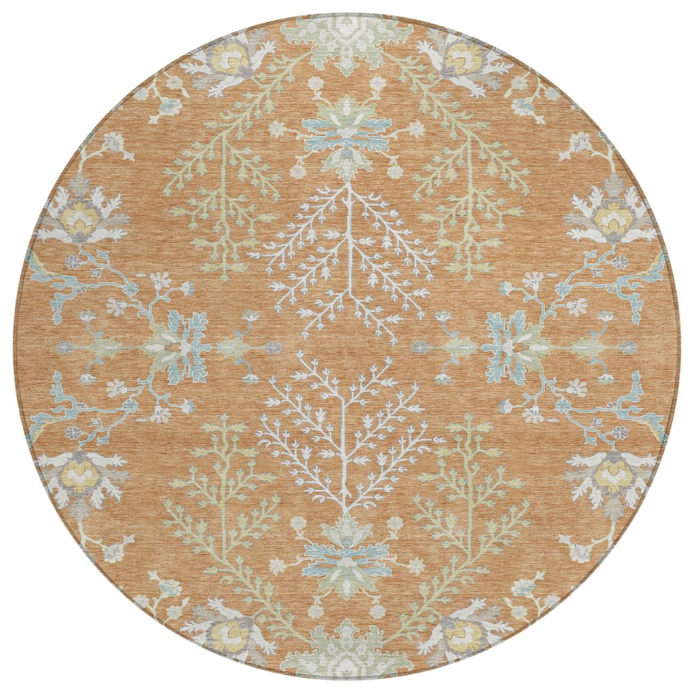 Machine Washable Indoor/Outdoor Chantille ACN2676 Orange 8' x 8' Round Rug. Picture 1