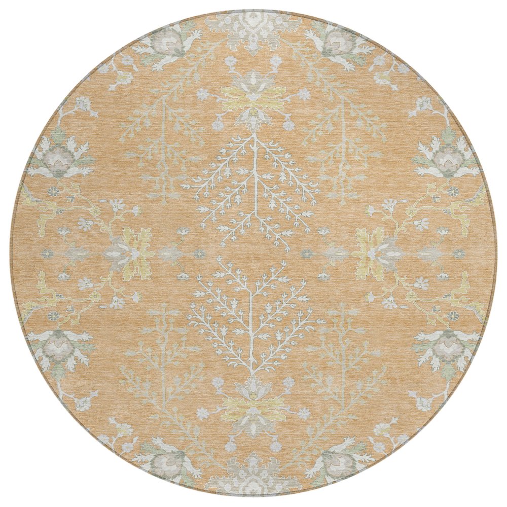 Machine Washable Indoor/Outdoor Chantille ACN2676 Orange 8' x 8' Round Rug. Picture 1