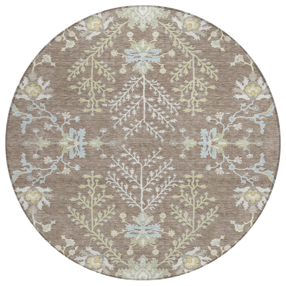 Machine Washable Indoor/Outdoor Chantille ACN2676 Brown 8' x 8' Round Rug. Picture 1