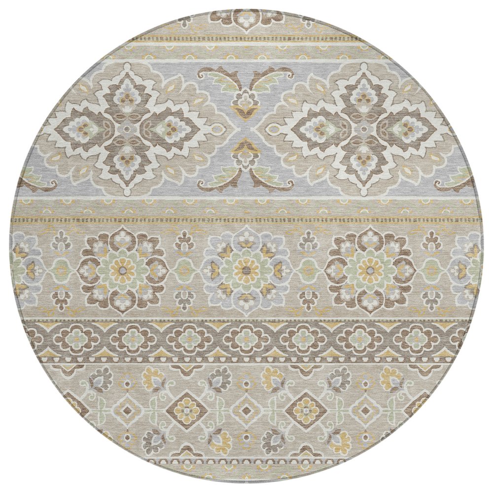Machine Washable Indoor/Outdoor Chantille ACN2677 Brown 8' x 8' Round Rug. Picture 1
