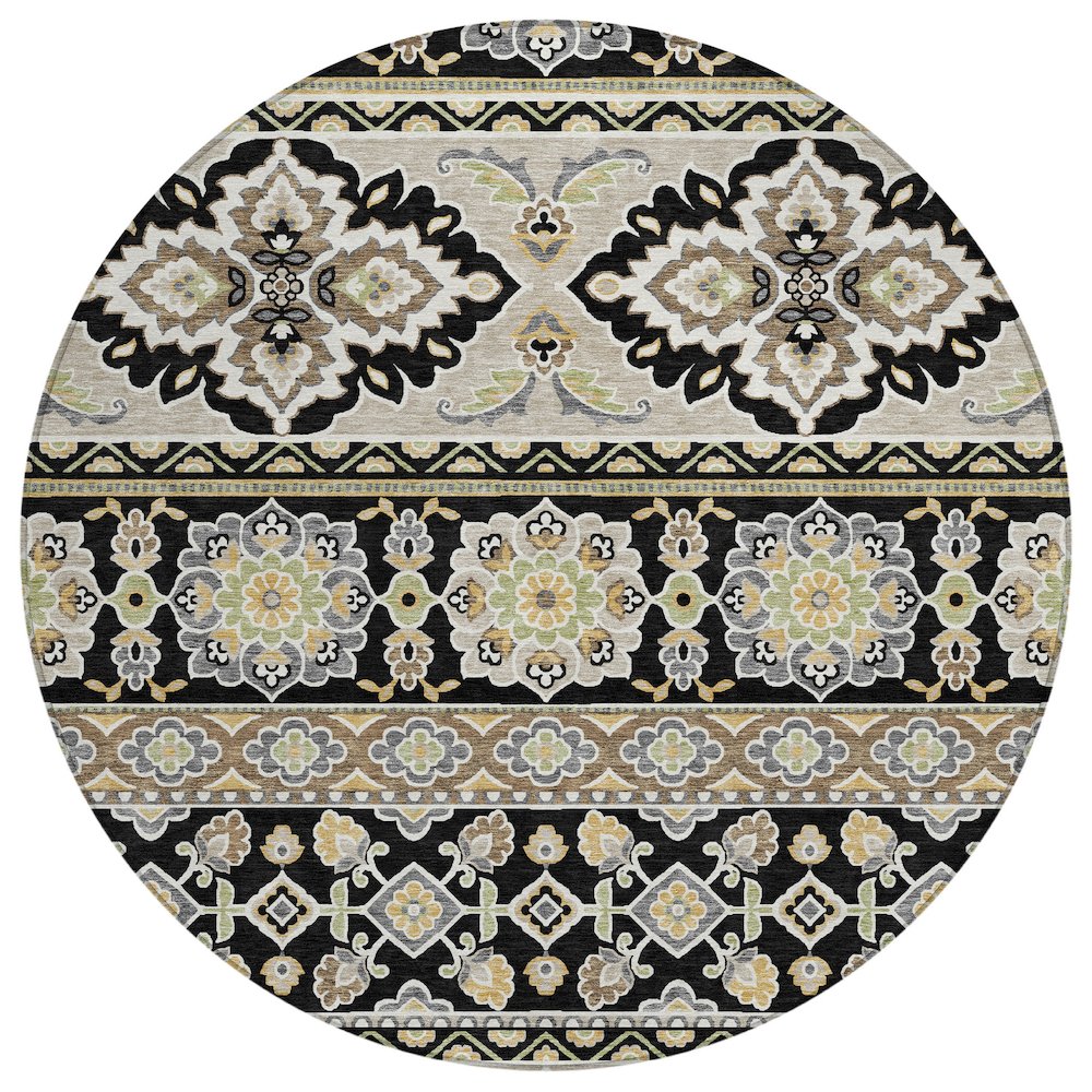 Machine Washable Indoor/Outdoor Chantille ACN2677 Black 8' x 8' Round Rug. Picture 1