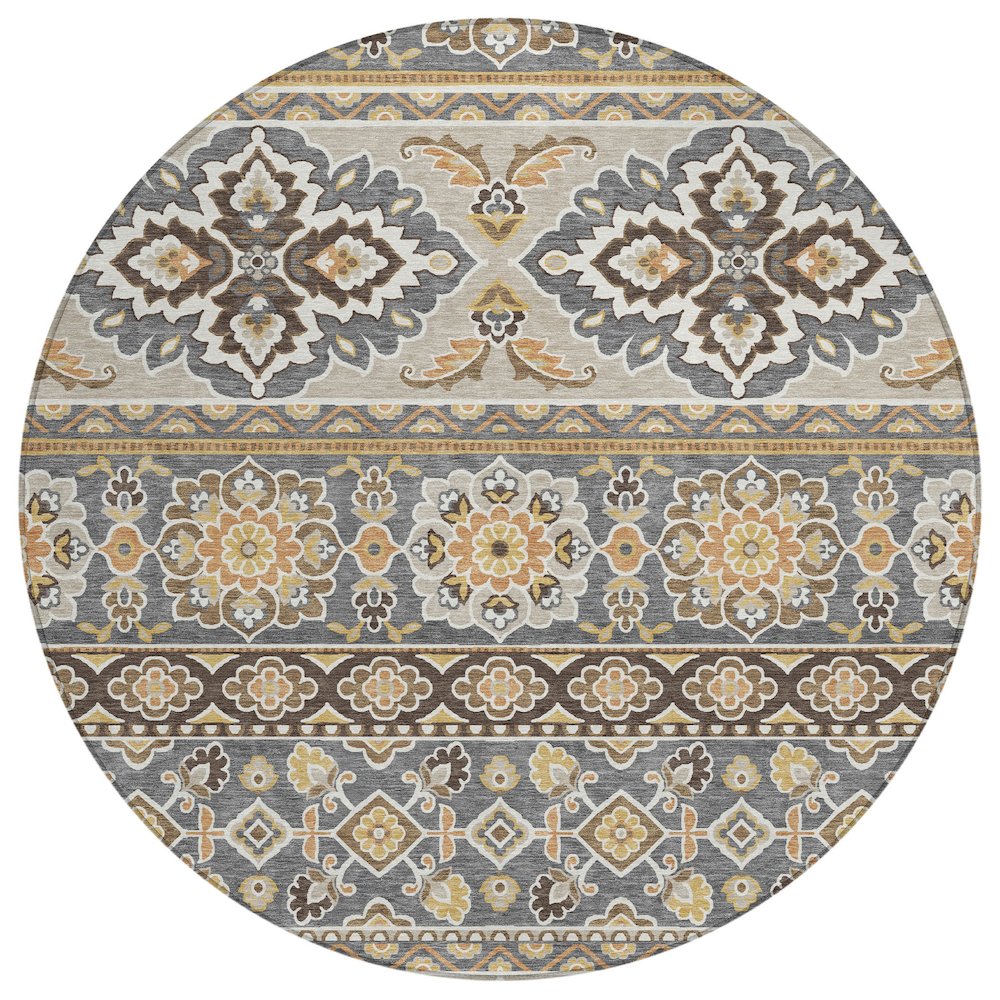 Machine Washable Indoor/Outdoor Chantille ACN2677 Gray 8' x 8' Round Rug. Picture 1