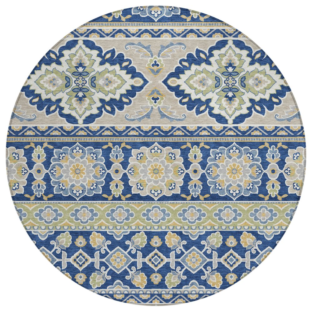 Machine Washable Indoor/Outdoor Chantille ACN2677 Blue 8' x 8' Round Rug. Picture 1