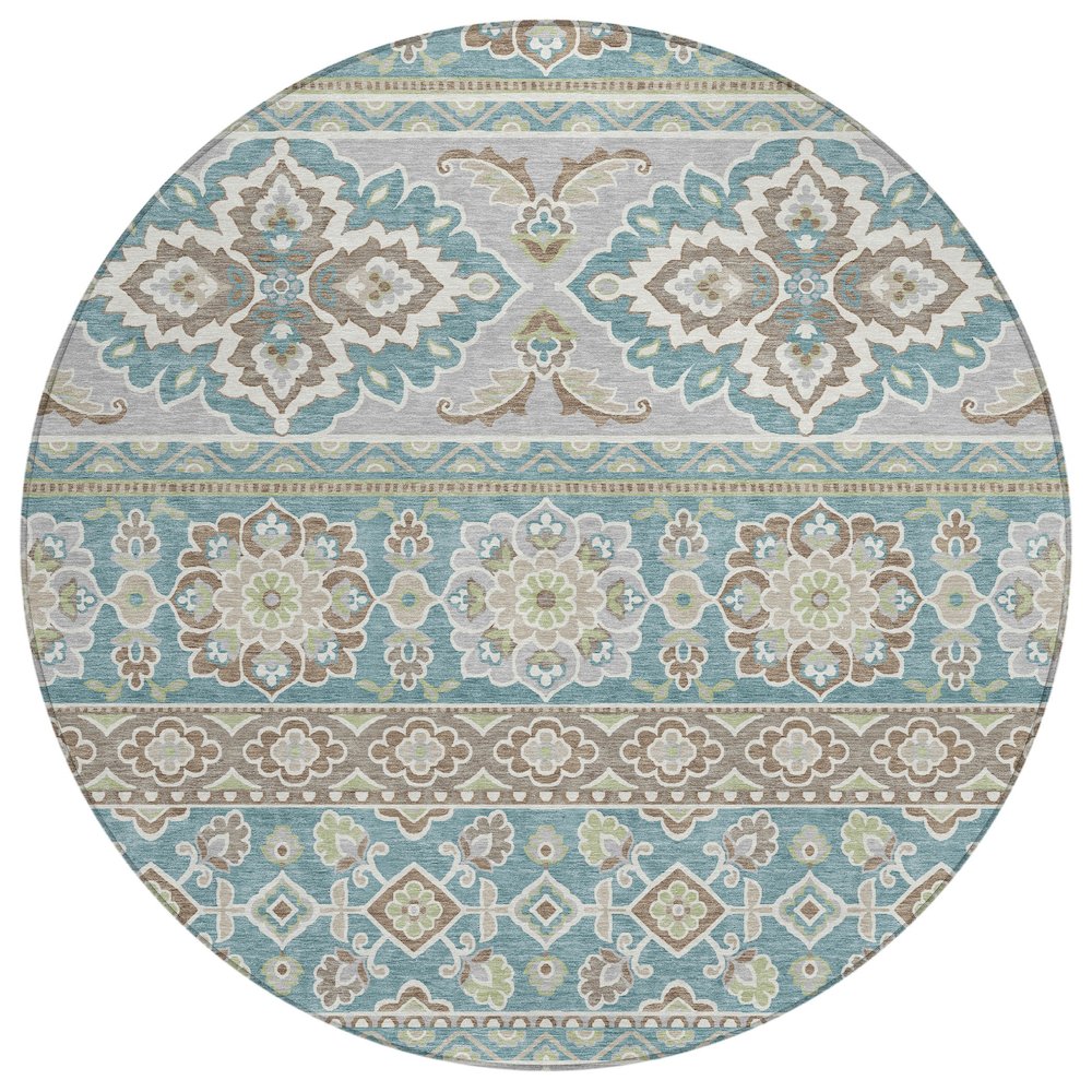 Machine Washable Indoor/Outdoor Chantille ACN2677 Teal 8' x 8' Round Rug. Picture 1