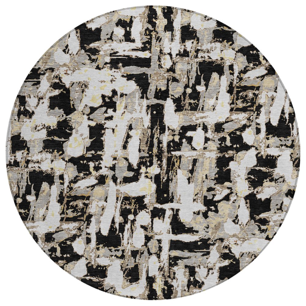 Machine Washable Indoor/Outdoor Chantille ACN2678 Black 8' x 8' Round Rug. Picture 1