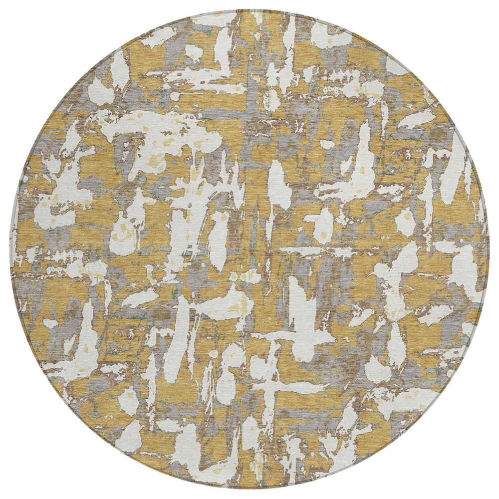 Machine Washable Indoor/Outdoor Chantille ACN2678 Gold 8' x 8' Round Rug. Picture 1