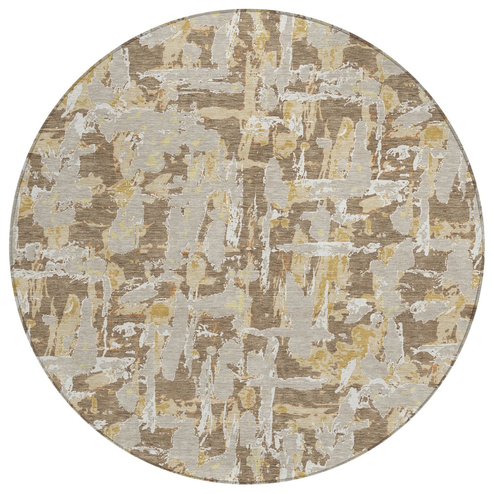 Machine Washable Indoor/Outdoor Chantille ACN2678 Brown 8' x 8' Round Rug. Picture 1