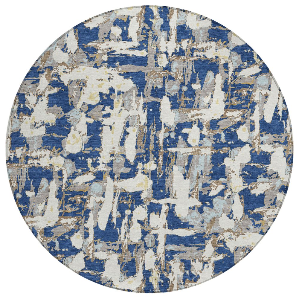 Machine Washable Indoor/Outdoor Chantille ACN2678 Blue 8' x 8' Round Rug. Picture 1