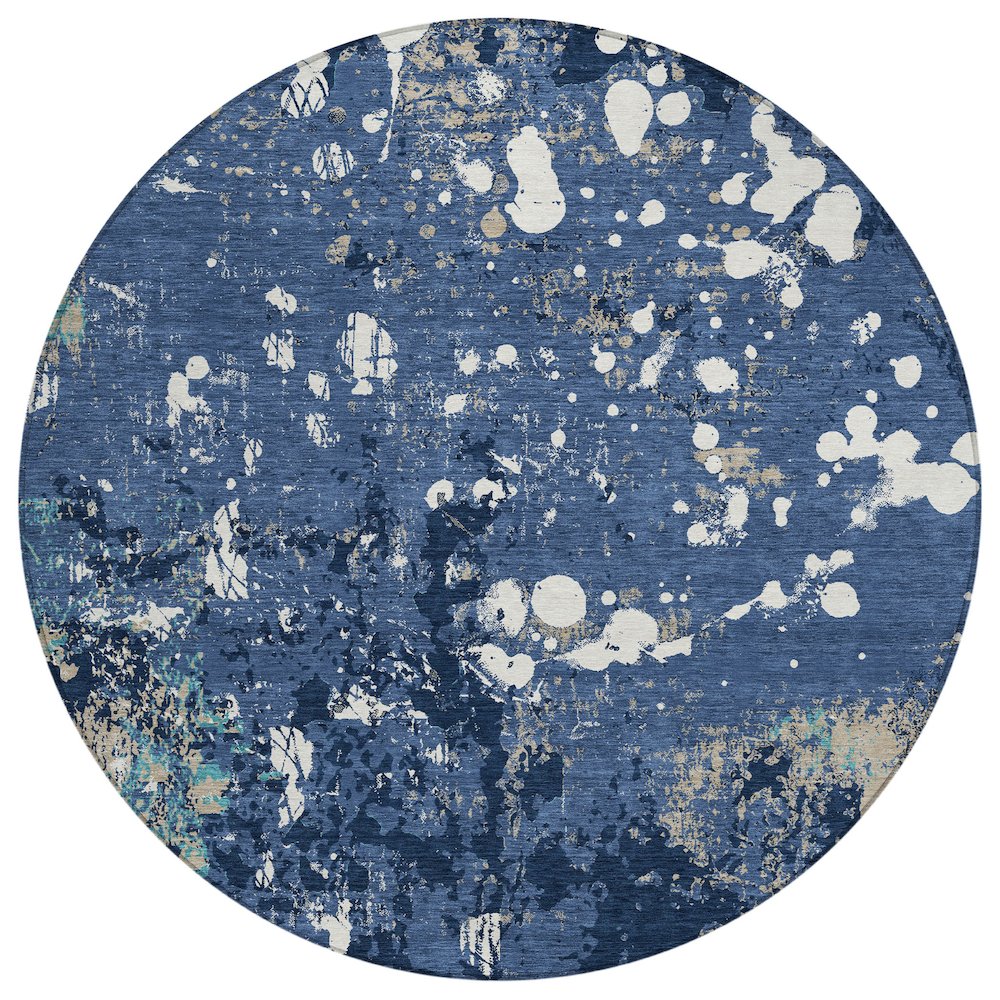 Machine Washable Indoor/Outdoor Chantille ACN2679 Blue 8' x 8' Round Rug. Picture 1