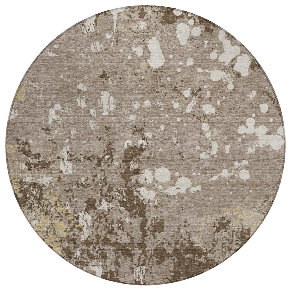 Machine Washable Indoor/Outdoor Chantille ACN2679 Brown 8' x 8' Round Rug. Picture 1